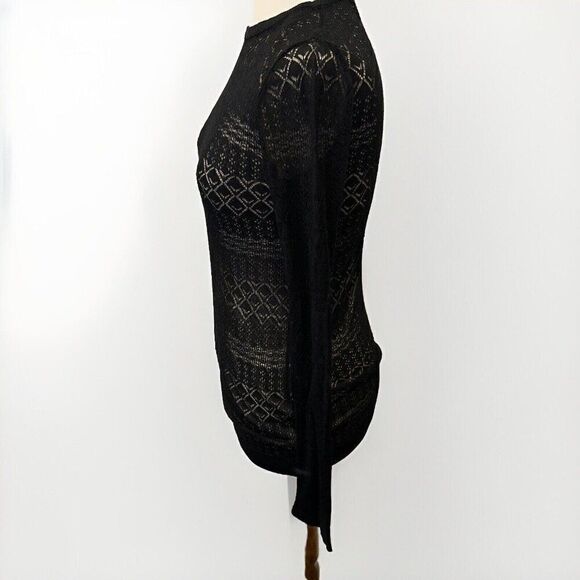 ZARA Open Knit Pointelle/Crochet Tunic Jumper Top Size Medium Sweater Black - Picture 3 of 7